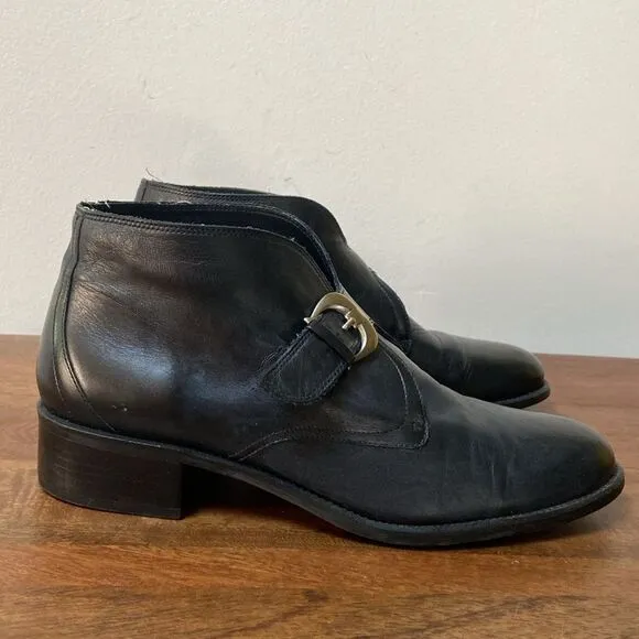 Etienne Aigner Black Leather Buckle Shoes