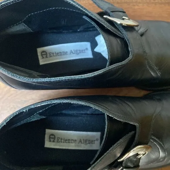 Etienne Aigner Black Leather Buckle Shoes