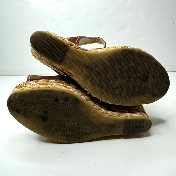 Ettore Masotti Espadrille Sandals Platform Brown Suede T Strap Womens 7 37 Wedge
