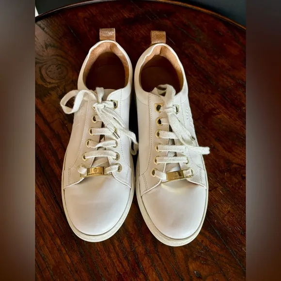 EUC FAIRFAX &amp; FAVOR FINCHLEY WHITE LEATHER TRAINERS, ENGLAND, WOMEN’S SNEAKERS,9