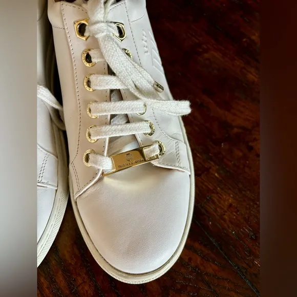 EUC FAIRFAX &amp; FAVOR FINCHLEY WHITE LEATHER TRAINERS, ENGLAND, WOMEN’S SNEAKERS,9