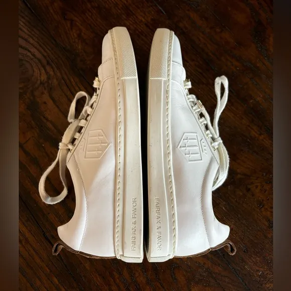 EUC FAIRFAX &amp; FAVOR FINCHLEY WHITE LEATHER TRAINERS, ENGLAND, WOMEN’S SNEAKERS,9