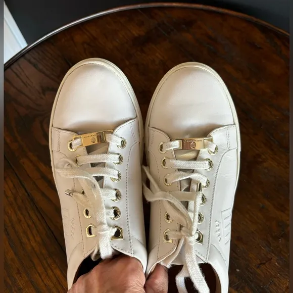 EUC FAIRFAX &amp; FAVOR FINCHLEY WHITE LEATHER TRAINERS, ENGLAND, WOMEN’S SNEAKERS,9