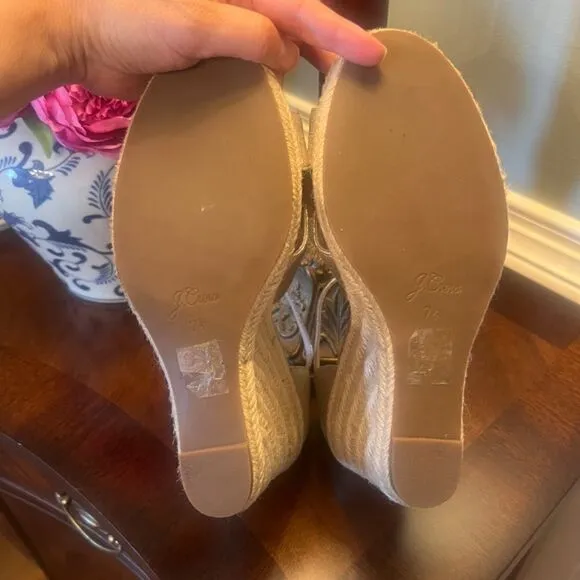 EUC J.Crew Jute Wedge Wedges Espadrilles Sandals Shoes Metallic Gold Size 7.5