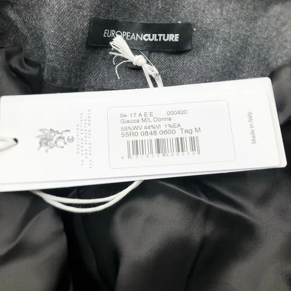 European Culture Steel Grey Jacket Wool Luxury Women's Size M NWT $265