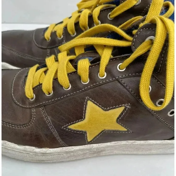 Exton Mens High Top Lace Up Leather Sneakers Shoes Brown Sz 43 USA Sz 10