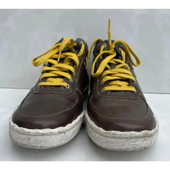 Exton Mens High Top Lace Up Leather Sneakers Shoes Brown Sz 43 USA Sz 10