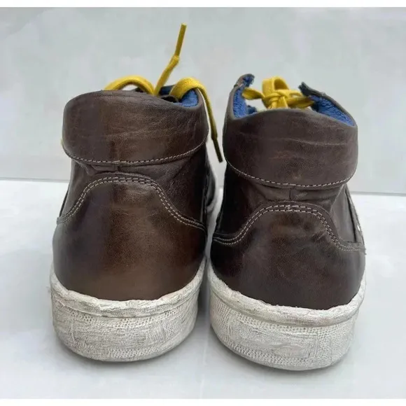 Exton Mens High Top Lace Up Leather Sneakers Shoes Brown Sz 43 USA Sz 10
