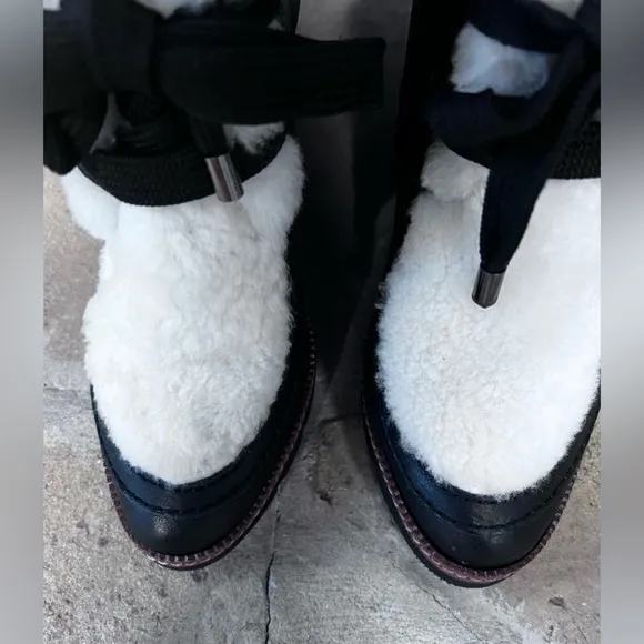 Fabianelli black leather Sherpa wedge boots Italian made SZ 8