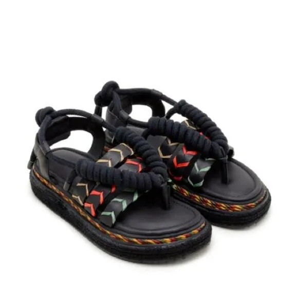 Farm Rio Black Rope Tie Platform Sandals Women Size 8