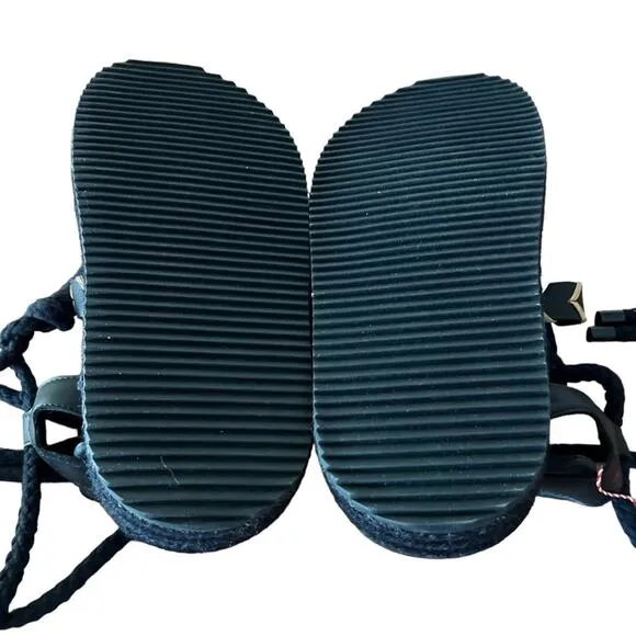 Farm Rio Black Rope Tie Platform Sandals Women Size 8