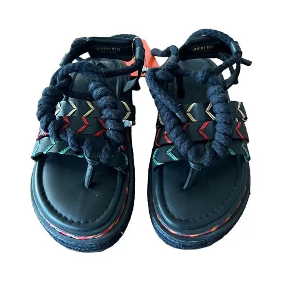 Farm Rio Black Rope Tie Platform Sandals Women Size 8