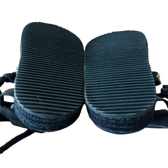 Farm Rio Black Rope Tie Platform Sandals Women Size 8