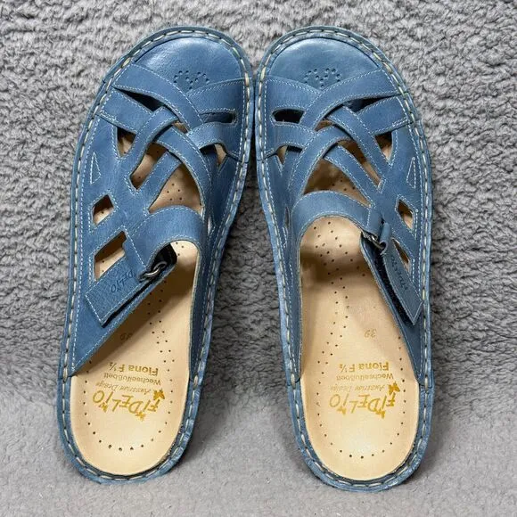 Fidelio Fiona Womens Size 39 US 8.5-9 Slide Sandals Shoes Blue Leather Wedge