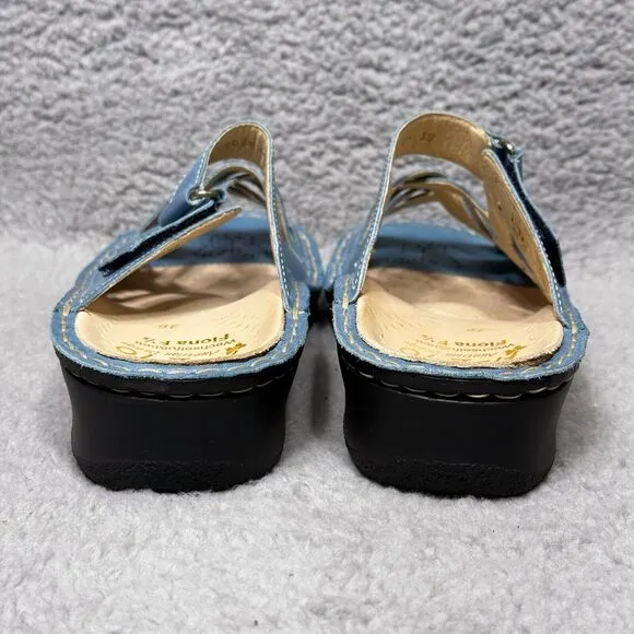 Fidelio Fiona Womens Size 39 US 8.5-9 Slide Sandals Shoes Blue Leather Wedge