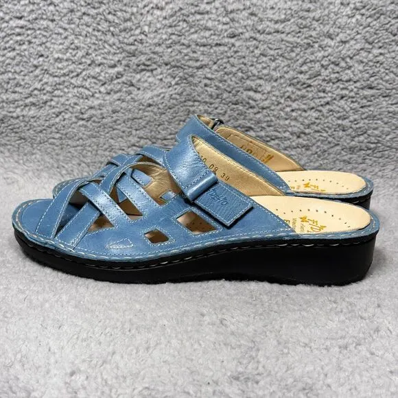 Fidelio Fiona Womens Size 39 US 8.5-9 Slide Sandals Shoes Blue Leather Wedge