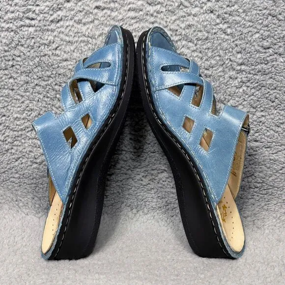 Fidelio Fiona Womens Size 39 US 8.5-9 Slide Sandals Shoes Blue Leather Wedge