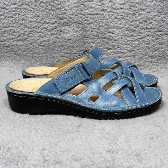 Fidelio Fiona Womens Size 39 US 8.5-9 Slide Sandals Shoes Blue Leather Wedge