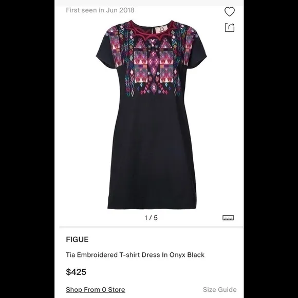 FIGUE Tia embroidered t-shirt dress in onyx black small