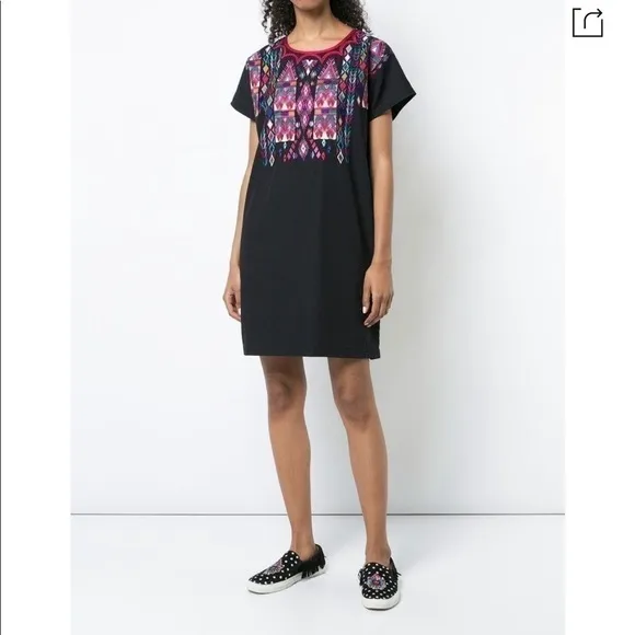 FIGUE Tia embroidered t-shirt dress in onyx black small