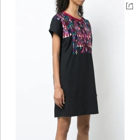 FIGUE Tia embroidered t-shirt dress in onyx black small