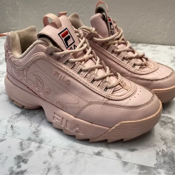 Fila Chunky Pastel Pink Rose Retro Embroidered Y2K Sneakers shoes Size 7.5