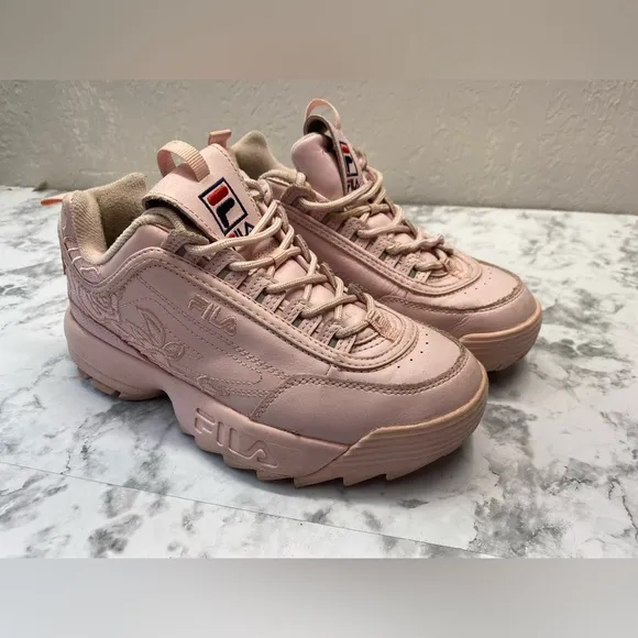 Fila Chunky Pastel Pink Rose Retro Embroidered Y2K Sneakers shoes Size 7.5