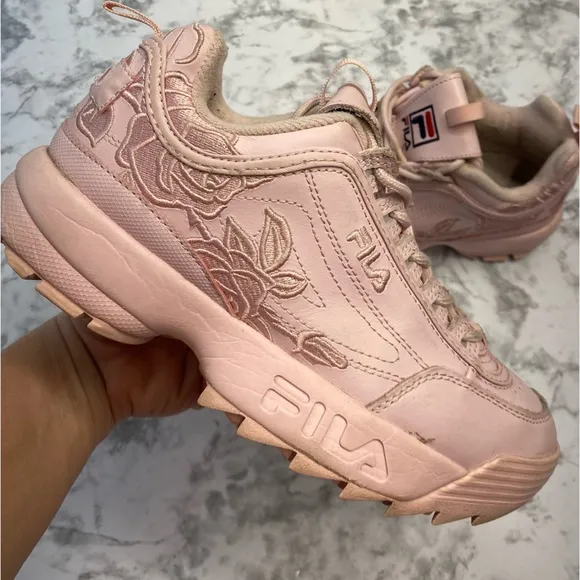 Fila Chunky Pastel Pink Rose Retro Embroidered Y2K Sneakers shoes Size 7.5