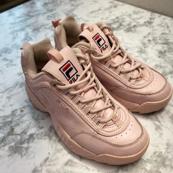 Fila Chunky Pastel Pink Rose Retro Embroidered Y2K Sneakers shoes Size 7.5