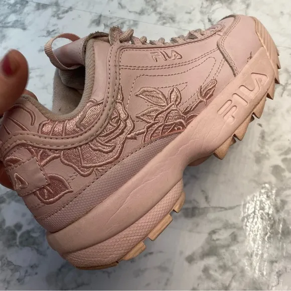 Fila Chunky Pastel Pink Rose Retro Embroidered Y2K Sneakers shoes Size 7.5