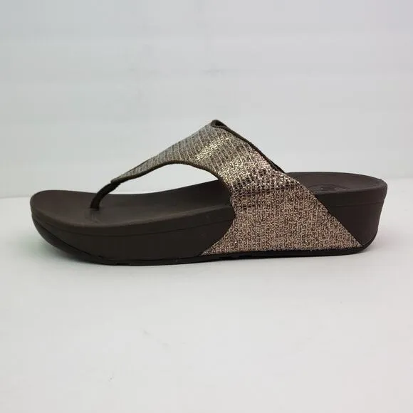 Fit Flop Lulu Superglitz Womens Sz 10 Bronze Brown SlipOn Thong Platform Sandals