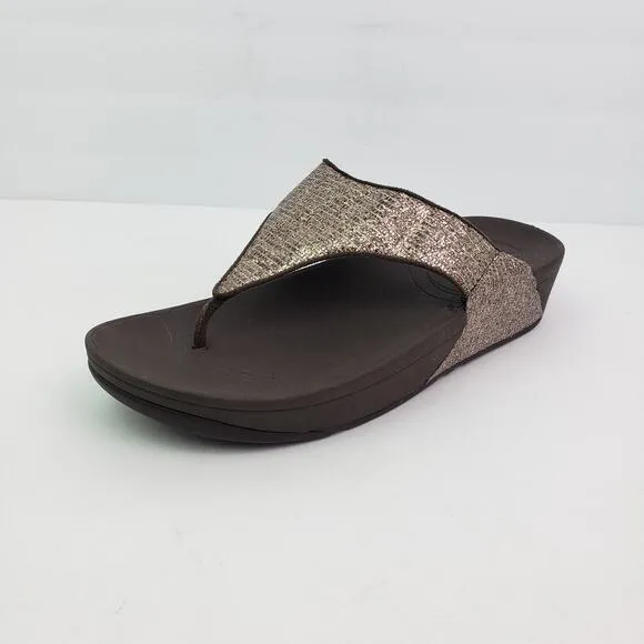 Fit Flop Lulu Superglitz Womens Sz 10 Bronze Brown SlipOn Thong Platform Sandals
