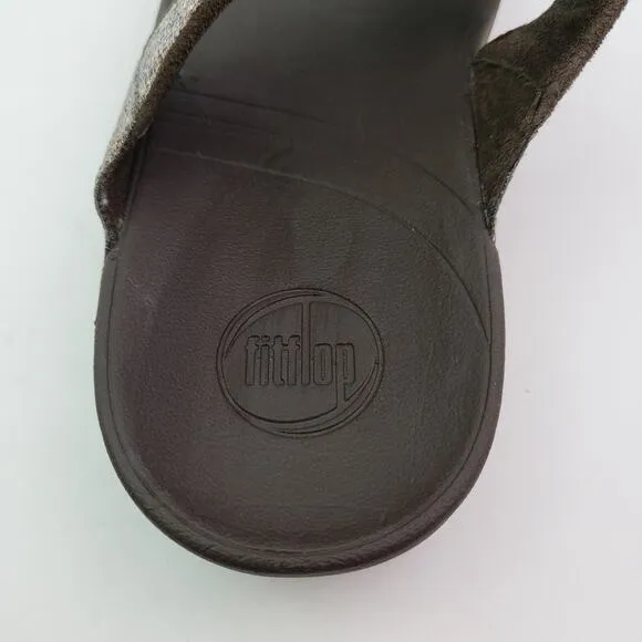 Fit Flop Lulu Superglitz Womens Sz 10 Bronze Brown SlipOn Thong Platform Sandals