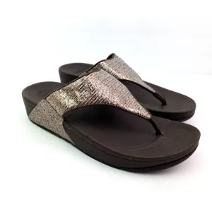 Fit Flop Lulu Superglitz Womens Sz 10 Bronze Brown SlipOn Thong Platform Sandals