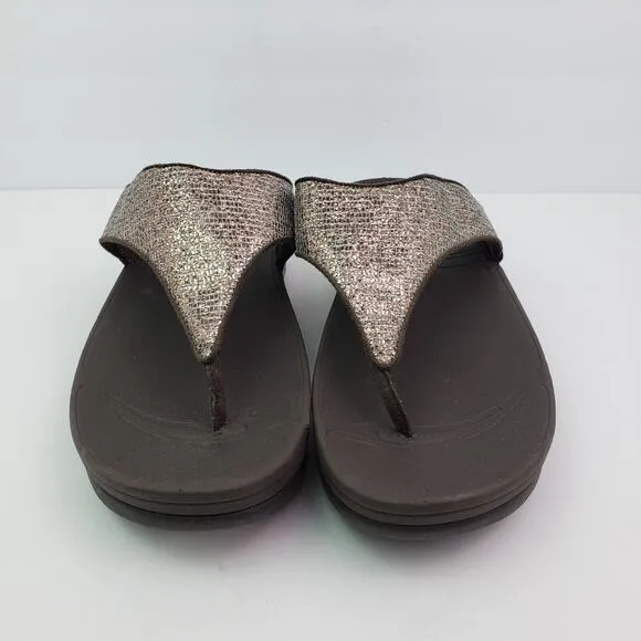 Fit Flop Lulu Superglitz Womens Sz 10 Bronze Brown SlipOn Thong Platform Sandals