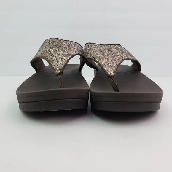 Fit Flop Lulu Superglitz Womens Sz 10 Bronze Brown SlipOn Thong Platform Sandals