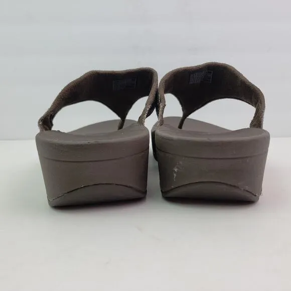Fit Flop Lulu Superglitz Womens Sz 10 Bronze Brown SlipOn Thong Platform Sandals