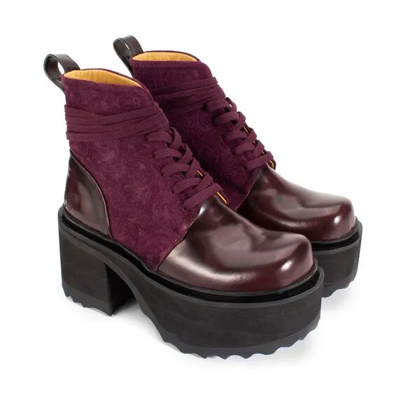 Fluevog Skyhigh F Smarty Platform Burgundy Boots Size 7