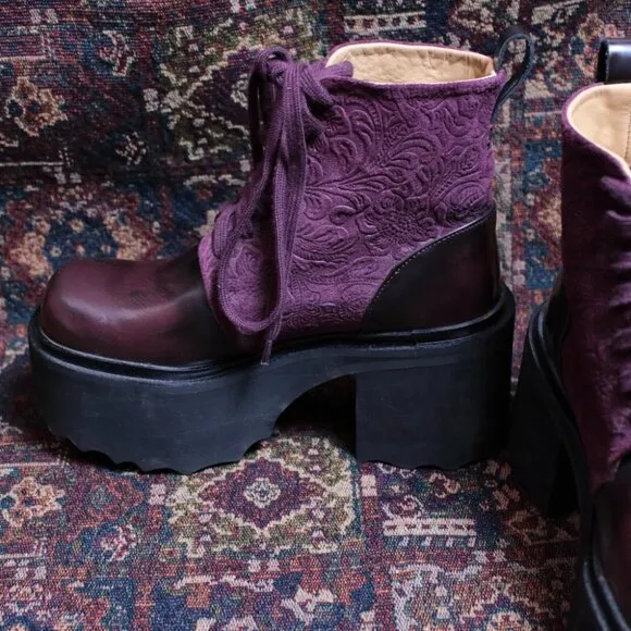 Fluevog Skyhigh F Smarty Platform Burgundy Boots Size 7