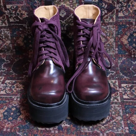 Fluevog Skyhigh F Smarty Platform Burgundy Boots Size 7