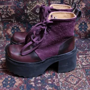 Fluevog Skyhigh F Smarty Platform Burgundy Boots Size 7
