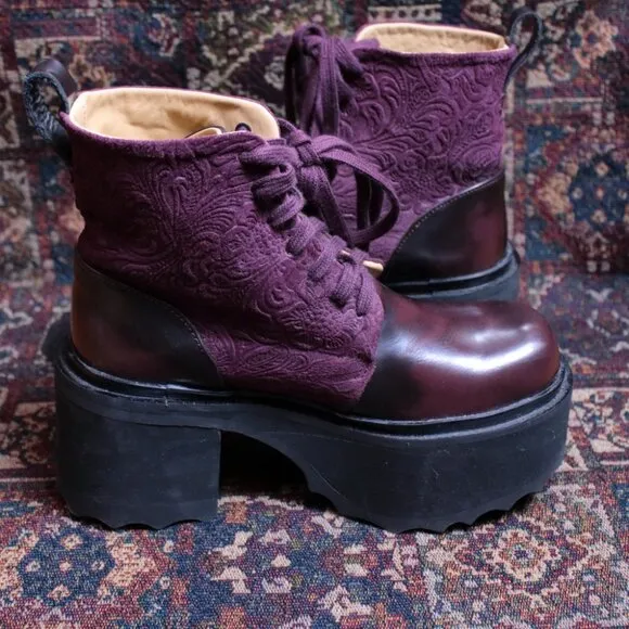 Fluevog Skyhigh F Smarty Platform Burgundy Boots Size 7