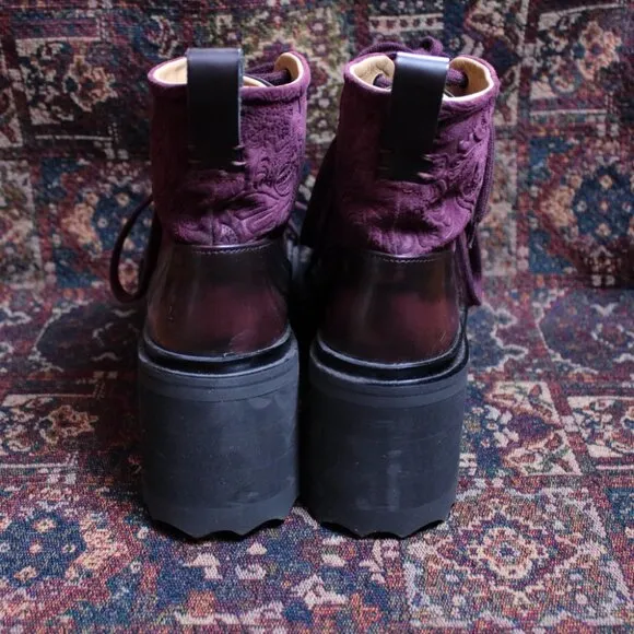 Fluevog Skyhigh F Smarty Platform Burgundy Boots Size 7