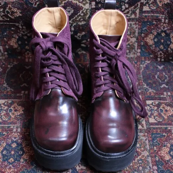 Fluevog Skyhigh F Smarty Platform Burgundy Boots Size 7