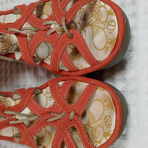 Fly London &quot;Yuke&quot; Women's Orangey-Red Strappy Wedge Sandals Size 37