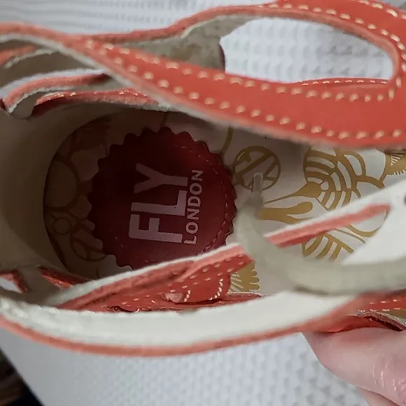 Fly London &quot;Yuke&quot; Women's Orangey-Red Strappy Wedge Sandals Size 37