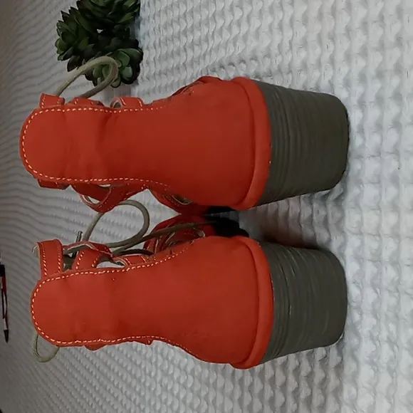 Fly London &quot;Yuke&quot; Women's Orangey-Red Strappy Wedge Sandals Size 37