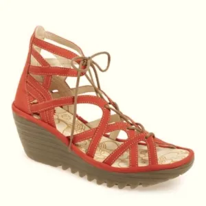 Fly London &quot;Yuke&quot; Women's Orangey-Red Strappy Wedge Sandals Size 37