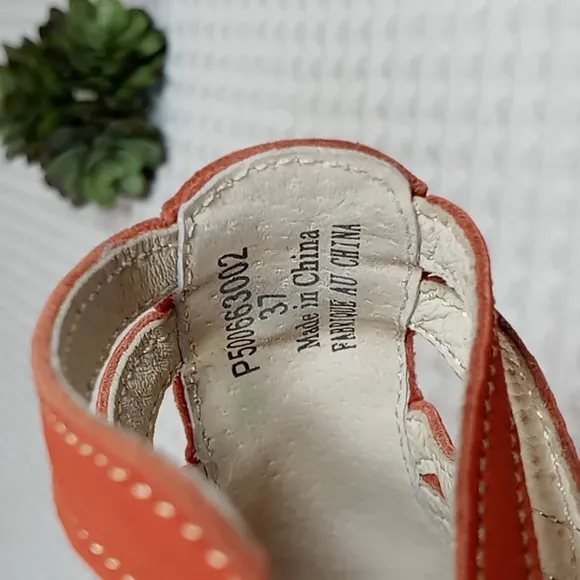 Fly London &quot;Yuke&quot; Women's Orangey-Red Strappy Wedge Sandals Size 37