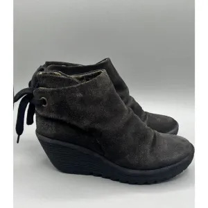 Fly London Diesel Oil Suede Wedge Booties Shoes Women's Size 39 US 8
